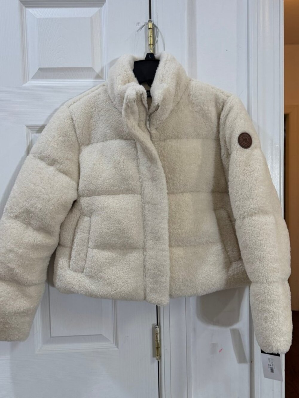 Lauren Ralph Lauren Teddy Puffer Jacket Cream Size L NWT
